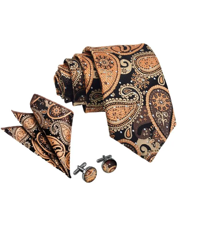 Paisley stropdas set bruin